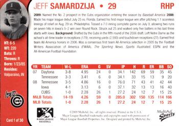 2009 MultiAd Iowa Cubs #1 Jeff Samardzija Back