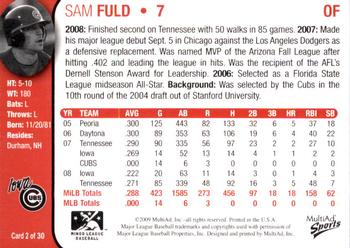 2009 MultiAd Iowa Cubs #2 Sam Fuld Back