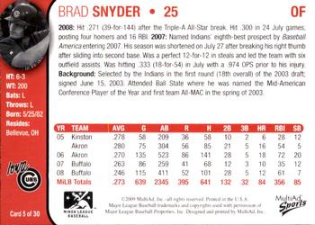 2009 MultiAd Iowa Cubs #5 Brad Snyder Back