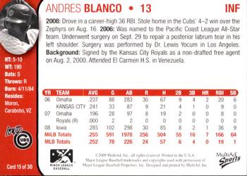 2009 MultiAd Iowa Cubs #15 Andres Blanco Back