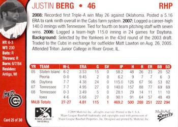 2009 MultiAd Iowa Cubs #25 Justin Berg Back