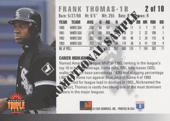 1994 Triple Play - Promotional Samples #2 Frank Thomas Back