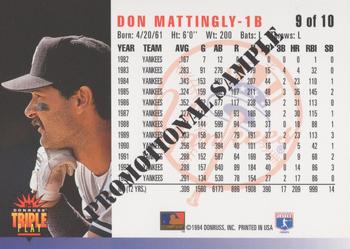 1994 Triple Play - Promotional Samples #9 Don Mattingly Back