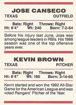 1994 Red Foley #NNO Jose Canseco / Kevin Brown Back