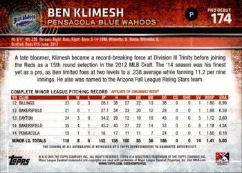 2015 Topps Pro Debut - Autographs #174 Ben Klimesh Back