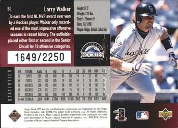 1998 SPx Finite - Spectrum #80 Larry Walker Back