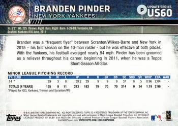 2015 Topps Update #US60 Branden Pinder Back