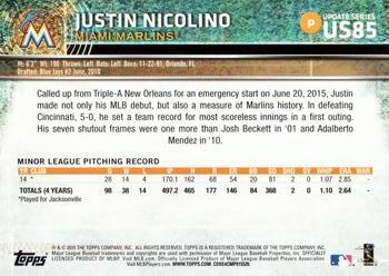2015 Topps Update #US85 Justin Nicolino Back
