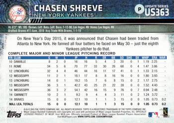 2015 Topps Update #US363 Chasen Shreve Back