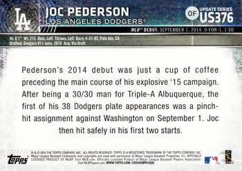 2015 Topps Update #US376 Joc Pederson Back
