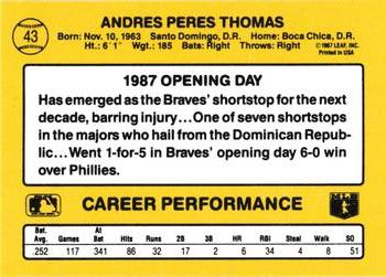 1987 Donruss Opening Day #43 Andres Thomas Back