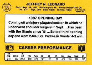1987 Donruss Opening Day #103 Jeff Leonard Back