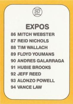 1987 Donruss Opening Day #257 Expos Logo/Checklist Back