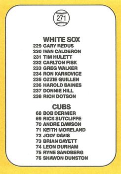 1987 Donruss Opening Day #271 White Sox and Cubs Logos/Checklists Back