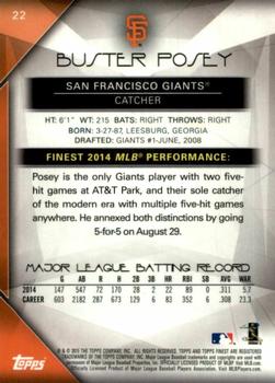 2015 Finest - Red Refractor #22 Buster Posey Back