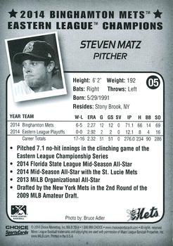 2014 Choice Binghamton Mets Eastern League Champions #5 Steven Matz Back
