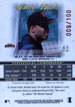 1998 Topps Gold Label - Class 1 Red Label #65 Barry Bonds Back