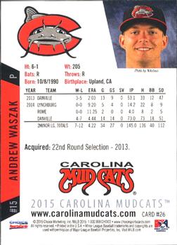2015 Choice Carolina Mudcats #26 Andrew Waszak Back