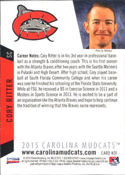 2015 Choice Carolina Mudcats #31 Cory Ritter Back