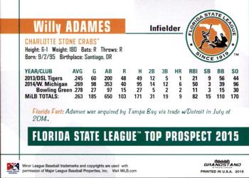 2015 Grandstand Florida State League Top Prospects #NNO Willy Adames Back
