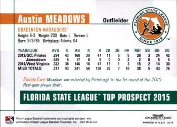 2015 Grandstand Florida State League Top Prospects #NNO Austin Meadows Back