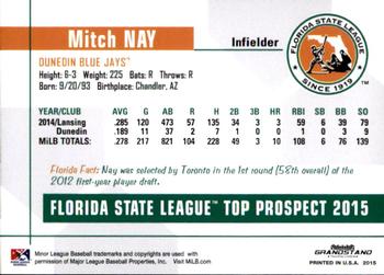 2015 Grandstand Florida State League Top Prospects #NNO Mitch Nay Back