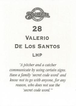 2000 Milwaukee Brewers Police #NNO Valerio De Los Santos Back