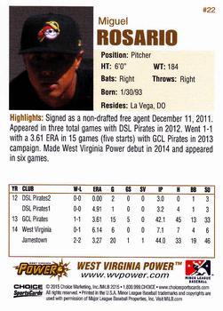 2015 Choice West Virginia Power #22 Miguel Rosario Back