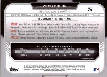 2015 Bowman Draft #24 Zack Erwin Back