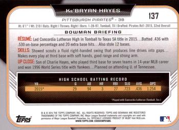 2015 Bowman Draft #137 Ke'Bryan Hayes Back