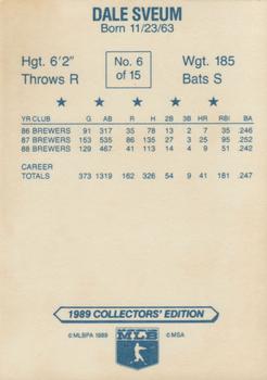 1989 Gardner's Milwaukee Brewers #6 Dale Sveum Back