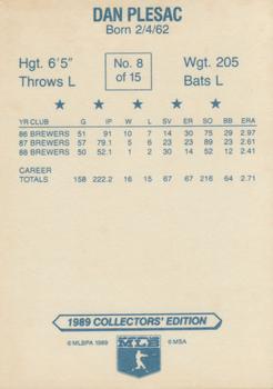 1989 Gardner's Milwaukee Brewers #8 Dan Plesac Back