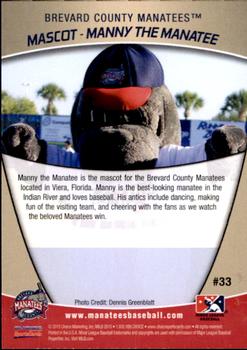 2015 Choice Brevard County Manatees #33 Manny the Manatee Back