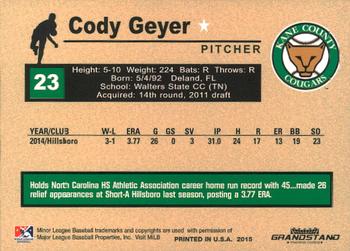 2015 Grandstand Kane County Cougars #NNO Cody Geyer Back