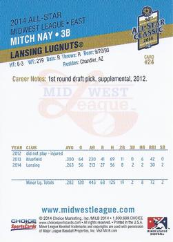 2014 Choice Midwest League All-Star #24 Mitch Nay Back