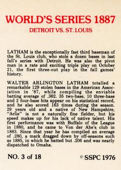 1976 SSPC 1887 World Series #3 Arlie Latham Back