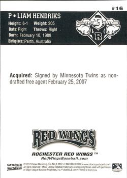 2012 Choice Rochester Red Wings #16 Liam Hendriks Back