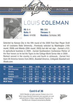 2012 MultiAd Omaha Storm Chasers #6 Louis Coleman Back