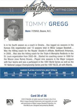 2012 MultiAd Omaha Storm Chasers #30 Tommy Gregg Back