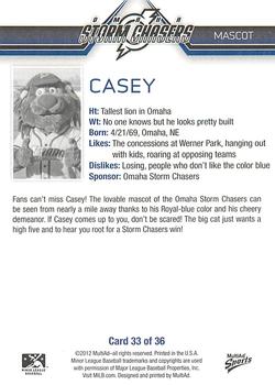 2012 MultiAd Omaha Storm Chasers #33 Casey Back