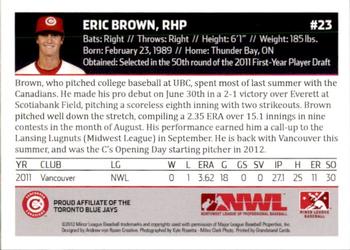 2012 Grandstand Vancouver Canadians #NNO Eric Brown Back