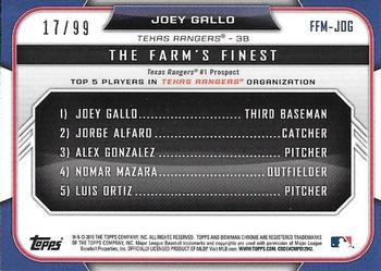 2015 Bowman - The Farm's Finest Minis Green Shimmer Refractor #FFM-JOG Joey Gallo Back