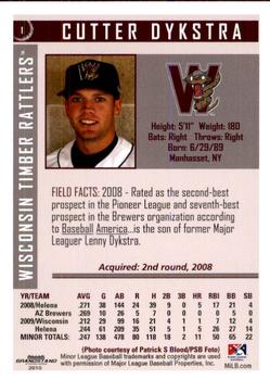 2010 Grandstand Wisconsin Timber Rattlers #NNO Cutter Dykstra Back