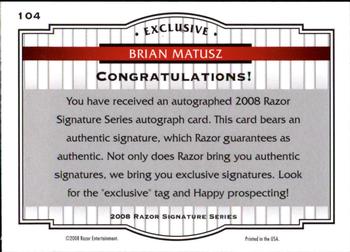 2008 Razor Signature Series - Black #104 Brian Matusz Back