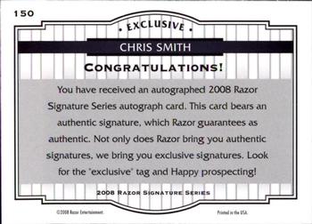 2008 Razor Signature Series - Black #150 Chris Smith Back