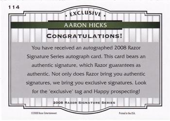 2008 Razor Signature Series - Blue #114 Aaron Hicks Back