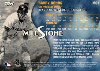 1998 Topps - Milestone #MS1 Barry Bonds Back