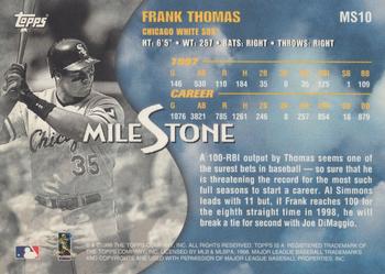 1998 Topps - Milestone #MS10 Frank Thomas Back