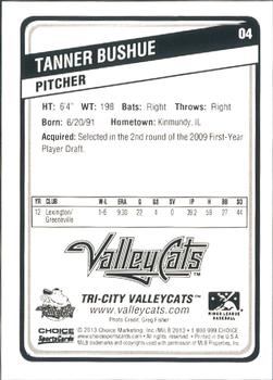 2013 Choice Tri-City ValleyCats #4 Tanner Bushue Back