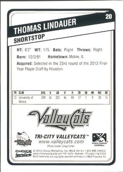 2013 Choice Tri-City ValleyCats #20 Thomas Lindauer Back